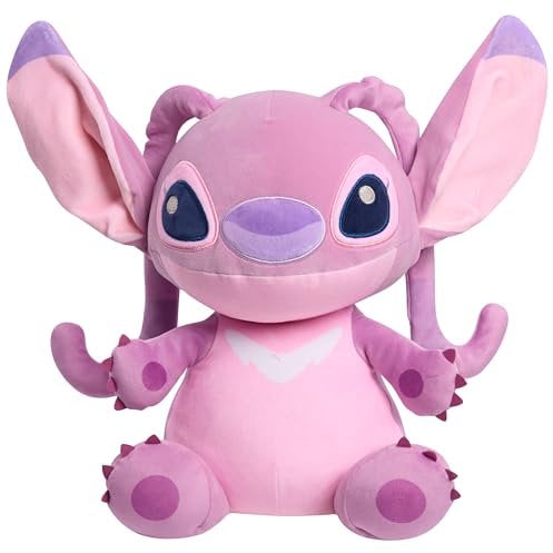 Disney Stitch - Ángel de peluche con peso, con licencia oficial, animal de peluche de 14 pulgadas, tela elástica súper suave, alienígena, rosa, juguetes para niños a partir de 3 años Just Play