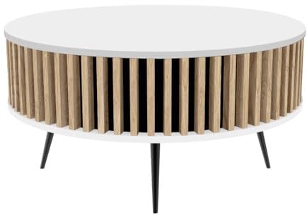 golddoor Couchtisch Borneo, Lamellen-Design, Durchmesser 90 cm, Höhe 46 cm lamellen, runder couchtisch, modern, beistelltisch, Tisch