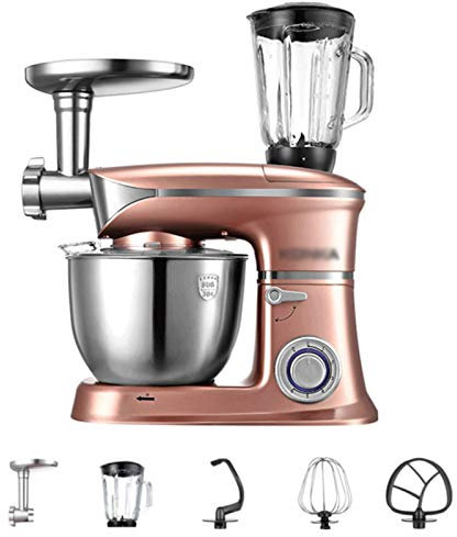 Robot da Cucina,Robot da Cucina a 6 velocità,frullatore Multifunzionale con Gancio per impastare,Frusta e sbattitore,Ciotola in Acciaio Inossidabile,Tritatutto,Oro Rosa