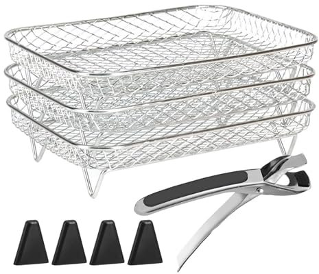 Air Fryer Accessories Set - Stainless Steel Air Fryer, Grilling Fryer Rack | Grilling Air Fryer Dehydrator Rack, Stackable 3 Layers with Clip and Silicone Feet for Microwave Oven Grilling, Transparent