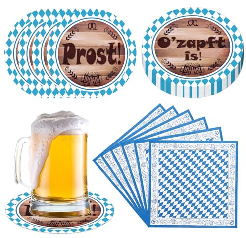 TaimeiMao 80 Stück Oktoberfest Tischdeko Set Bayern Servietten Mit Oktoberfest Untersetzer, Für Oktoberfest Deko Oktoberfestparty Grillfeste Bierfest Mottopartys
