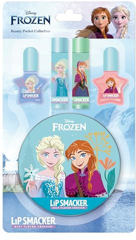 Lip Smacker Frozen Beauty Pocket Collection, 4-Piece Frozen Makeup Set for Kids Including Lip Balms and Nail Polish, in a Cute Anna and Elsa Makeup Tin, Kids Makeup for Endless Fun, Frozen Gifts