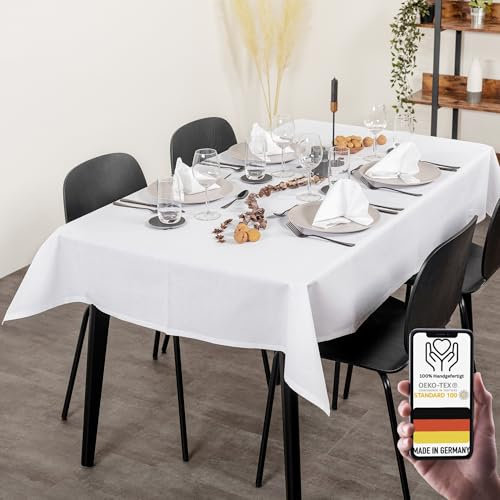 chambry Tischdecke 100% Bio Baumwolle Weiß 120cmx180cm Größe und Farbe wählbar robuste Tischwäsche ÖkoTex Zertifiziert Made in Germany