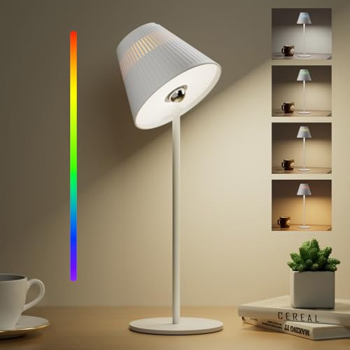 Honeywell Dimmbare LED Akku Tischlampe, HWT-M1 Sunturalux Tischlampe 4 Farben, 9 RGB Tischlampe Kabellos, 5200 mAh Metall LED Wiederaufladbar Akku, Tischlampe für Schlafzimmer, Arbeit, Bar, Restaurant