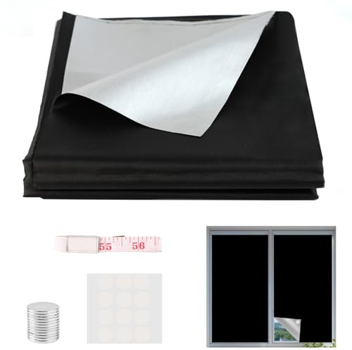 Black Adjustable Blackout Shades, 150x100cm Curtains Blackout Material Cover with stick on pads, Magnetic Blackout Blinds Window, Blackout Blinds with Velcro Strips for Bedroom Decor Indoor