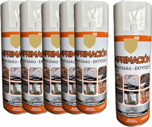 MORE FREE Pintura Spray Imprimacion Blanco de 400 ml Adecuado para las Superficies de Metal, Madera y Plástico Pack de 6 Unidad