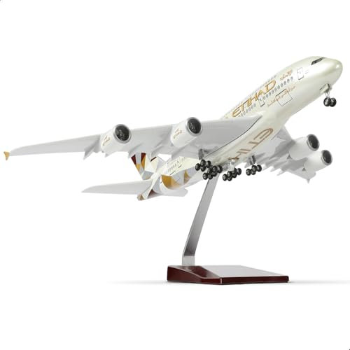 QIYUMOKE Modèle d'avion A380 à l'échelle 1/200 moulé sous pression pour avion Airbus A380 avec support (14 pouces de long), kit de modélisation préfabriqué pour adultes, cadeaux créatifs de l'aviation