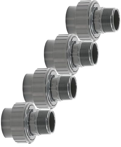 HAF 4X PVC Fittings Verschraubung mit 63mm x 2 | Klebemuffe x Außengewinde | Adapter aus grauem PVC | PN16 für Rohr, Poolfitting, Schwimmbad, Poolverrohrung, Druckleitung, Rohrleitung & Teich