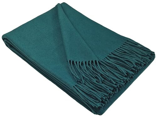 STTS International Wolldecke 100% Schurwolle Wohndecke in versch. Farben 140 x 200 cm Tagesdecke Schurwolldecke Woll-Plaid Tirol (Petrol-Grün (einfarbig), 140 x 200 cm)