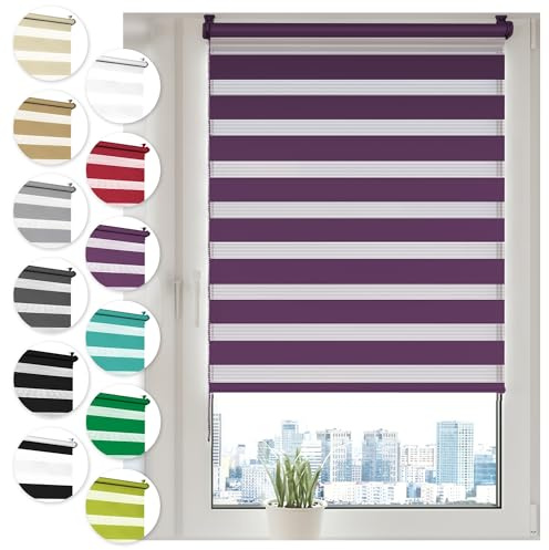 Sonello Doppelrollo Klemmfix ohne Bohren 65 cm x 100cm Violett Fensterrollo | Fenster Rollos Für Innen, Klemmrollo, Sonnenschutzrollo, Duo Rollo für Fenster & Tür, Zebrarollo, Tag und Nacht Rollo