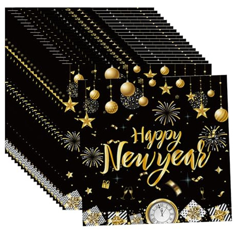20Stk Silvester Servietten,33x33cm Happy New Year 2027 Servietten | Silvester Deko 2027 Schwarz Gold Papierservietten Neujahr Partyservietten Tischdeko für Neujahr Party Dekoration