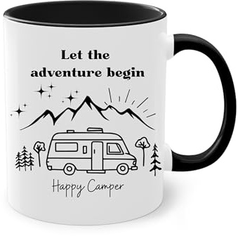 GRAVURITE - Camper Tasse, Geschenk Camping Tasse, Kaffetasse Roadtrip, Camping Geschenk, Geschenkidee Campingwagen, Campinggeschirr, Keramik, 330ml (Tasse Modern)