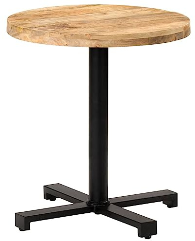 Tonture Round Bistro Table, Diameter 70 x 75 cm, Rough Mango Wood, Black Powder-Coated Iron Base, Robust Dining Table for Kitchen, Dining Room, Balcony, Garden, Apartment
