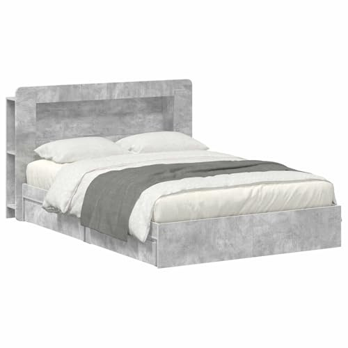 vidaXL Bettgestell mit Stauraum Betongrau 135 x 190 cm Holzwerkstoff, Modernes Schlafzimmer, rechteckige Form, Holzbettgestell, platzsparender Stauraum, funktionale Basics
