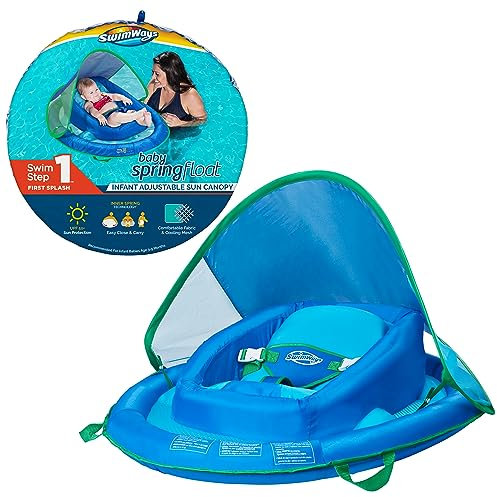SwimWays Baby Spring Float mit verstellbarem Baldachin und UPF Sonnenschutz, blau