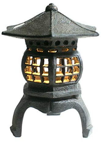 TIAAN Japanese Garden Lantern, “Yukimi-gata” Designed, Super Bright LED Illuminated Pagoda Light, Solar Power Garden Lantern, Stone-Look Finish, Decorative Outdoor (Oki-gata)