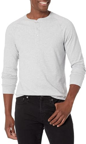 Amazon Essentials Herren Langärmeliges Henley-Shirt, Schmale Passform, Hellgrau Meliert, XXL