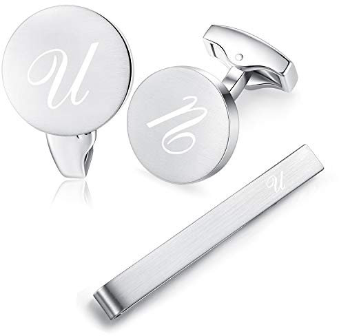 Honey Bear manschettenknöpfe & krawattennadel Set Initialen Buchstabe Herren Edelstahl Hochzeit Cufflinks Manschettenknopf Silber (U)