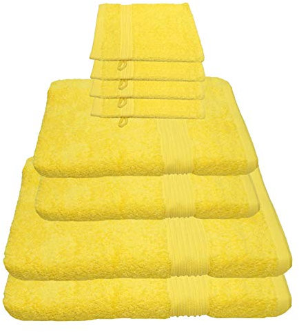 Julie Julsen Lot de 8 serviettes 2 serviettes de bain 2 serviettes 4 gants de toilette pur coton plus de 30 couleurs jaune