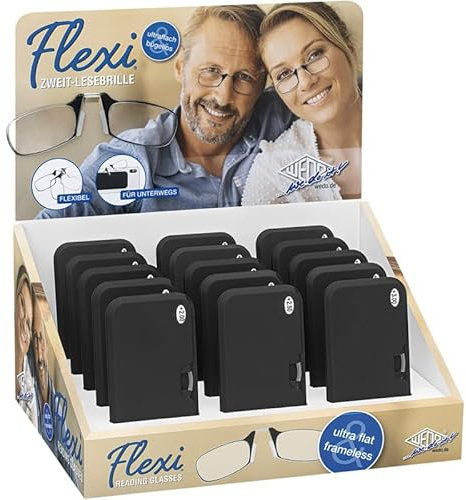 WEDO Zweit-Lesebrille Flexi, bügellos, 15er Display, Schwarz, 2,0 bis 3,0 Dioptrien, Lesebrille, Erwachsene, Unisex-Erwachsene