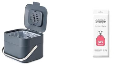 Joseph Joseph Stack 4 - Cubo De Basura, Gris + Paquete De 50 Bolsas Compostables Para Residuos, 4 Litros