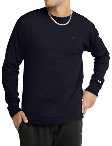 Champion Men's Classic Jersey Long Sleeve Tee T-Shirt, Black, XS
