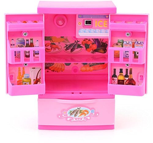 Mini refrigerador de juguete, refrigerador rosa eléctrico, para niños, escenas de la vida, simulación de electrodomésticos, juguetes de simulación para bebés de 3, 4, 5 años