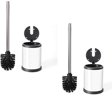 ToiletTree Products Toilet Brush with Lid - Long Handle Toilet Bowl Brush and Holder Set - Heavy-Weight Sturdy Base - Deep Cleaning Bowl Scrubber - White 2 Pack