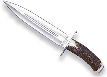 Joker Jagdmesser Coyote CC07 mit Hirschhorngriff und MOVA-Klinge 23 cm, braune Lederscheide, Gesamtlänge 36,5 cm, Angelgerät, Jagd, Camping und Wandern