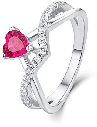 Starnny Herz Ringe Frauen Silber 925 Verlobungsring Eheringe Damen Ring mit 0,5 ct Herz 5A Zirkonia Juli Geburtsstein Rubinrote für Damen,59