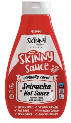 Skinny Food Co Sugar Free Sriracha Sauce 425ml - Vegan & Keto-Friendly | Virtually zero calorie sriracha sauce for stir-fries, dipping and marinades. Gluten free, fat free and full of flavour.