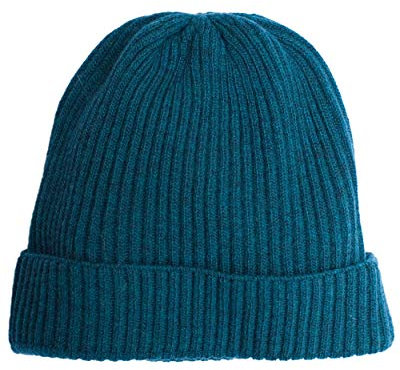 FosterNatur, Merino Strickmütze feinripp, 100% Wolle Merino extrafein (Petrol)