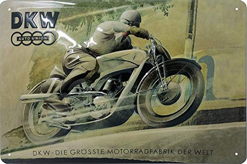 30 x 20 cm Retro Blechschild passend für DKW Autounion Moped, Motorrad Fans, Deko Werkstatt, Garagen Schild, geprägtes Stahlblech