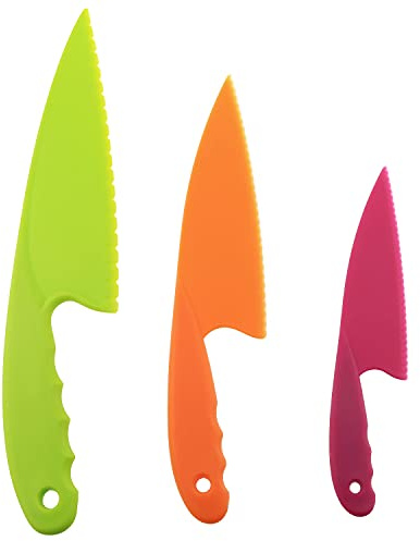 RLECS 3PCS 3 Colors Nylon Kitchen Knife Plastic Knives Set For Fruit Bread Cake Salad Lettuce Knife
