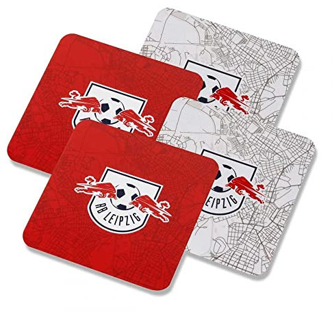 Rasenballsport Leipzig Trinkuntersetzer - 4er Set Eckig - Kork - Rot/Weiß