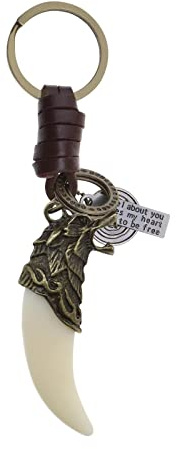 Résine Wolf Fang Pendentif Porte-clés Vintage Tissé à la Main en Alliage de Cuir Porte-clés Charme Porte-clés Accessoires Décoratifs Cadeau pour Femmes Hommes Sac à Dos, Bronze