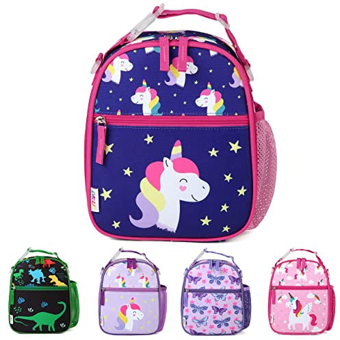 RAVUO Lunch Box for Girls, Insulated Cute Unicorn Lunch Bag Cooler Lunchbox Back to School Thermal Meal Tote Kit for Toddler with Detachable Shoulder Strap