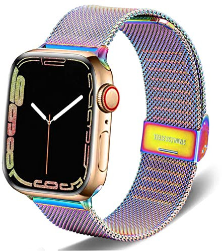 DEALELE Bracelet compatible avec Apple Watch 49 mm, 46 mm, 42 mm, 45 mm, 41 mm, 44 mm, 40 mm, 38 mm, bracelets de rechange en maille métallique en acier inoxydable pour iWatch Series