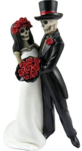 HOUGE Gruselige Halloween-Skelett-Dekoration – gruselige Skelett-Braut-Bräutigam-Figur Kunstharz Gruselige Hochzeitspaar-Statue Halloween-Party-Dekorationen Hochzeitsgeschenke, 8 x 6,5 x 17,2 cm