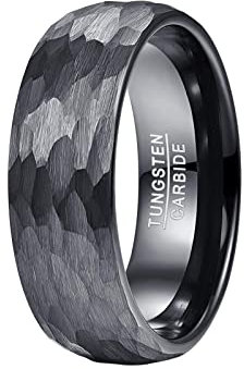 Vakki Ring Gebürstet Schwarz Gehämmerte Ringe Ring Wolfram Schwarz Matt 8mm Größe 66(21.0)