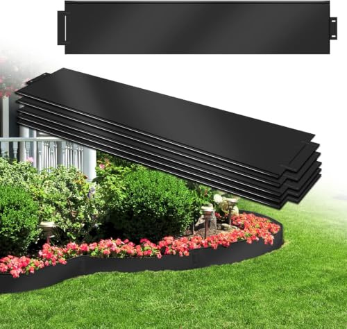 Aufun Rasenkante Metall 25 m x 15 cm Verzinkt Beetumrandung Beeteinfassung Mähkante Palisade 25 Stücke 100 cm x 15 cm (L x H) Rasenkante Verzinkt -Schwarz