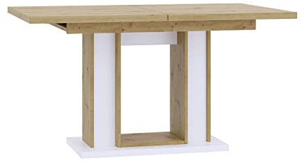 MEBLINI Esstisch Ausziehbar - Esszimmertisch Modern - Küchentisch - Ausziehtisch - Säulentisch - Ausziehbarer Tisch - Dining Table - Esszimmertische - 140-180x90cm - Forest - Artisan Eiche/Weiß