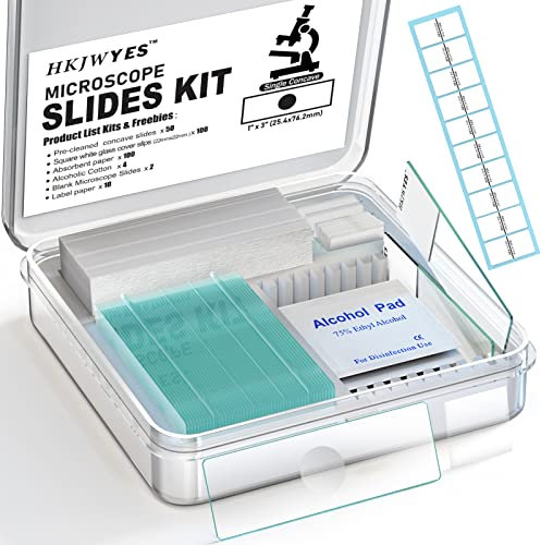 HKJWYES Microscope Slides Kit, 50 Pcs Concave Slides, 100 Pcs Square Cover Glass, White, for Monocular Binocular Trinocular Microscopes