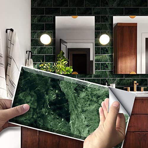 Alwayspon Wandfliesenaufkleber für Heimdekoration, zum Abziehen und Aufkleben, selbstklebender Spritzschutz, Fliesenaufkleber für Wohnzimmer, Küche, Badezimmer, grüner Smaragd-Marmor, 27 Stück