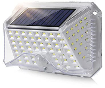 Lampe Solaire Exterieur Detecteur de Mouvement IP65 Etanche Lumiere Projecteur Led Éclairage Mural d'extérieur Spot Solaire 3 Modes Luminaire pour Jardin Garage Carport Terrasse Maison Blanc