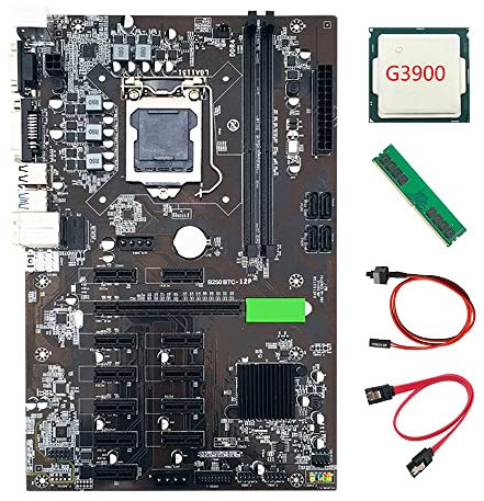 Zunedhys Scheda madre B250 BTC Mining Machine LGA115112 16X con DDR4 4 GB 2666 MHZ RAM+ SATA+ interruttore+CPU G3900