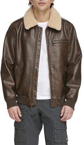 Levi's Herren Bomberjacke aus Kunstleder mit Sherpa-Kragen Jacke, Braun, XL