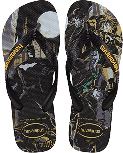 Havaianas - Top Heróis DC, Bequeme, Robuste und Leichte Badelatschen mit Helden- und Schurken-Sohlen, Unisex Erwachsene, Schwarz Schwarz Gelb Narzisse, 41/42 EU