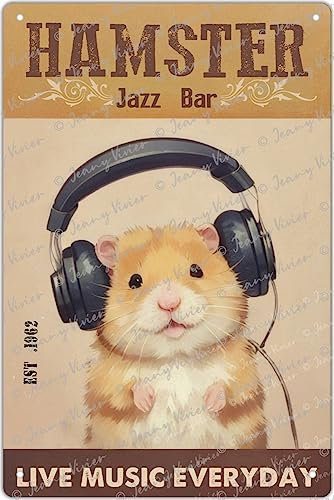 Zomyto Hamster Headphone Co Live Music Everyday Poster Vintage Metal Tin Signs Funny Hamster Poster for Home Kitchen Bathroom Coffee Bar Wall Decoration Plaque Gift Music Lovers Gift 30,5 x 20,3 cm
