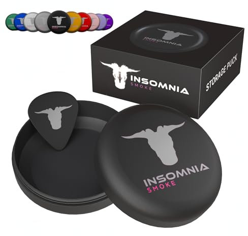 Insomnia Smoke Pocket Storage Puck Contenitore in alluminio per tabacco da viaggio | Resistente agli odori e all'acqua, a tenuta d'aria (Nero)